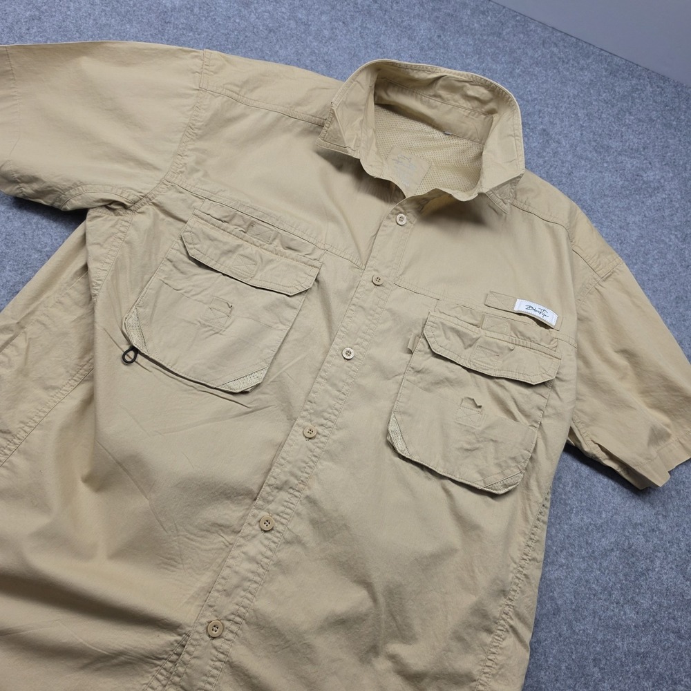 Black Tip Big Catch Men's Shirt XL Tan Cotton Vented Fishing Short Sleeve